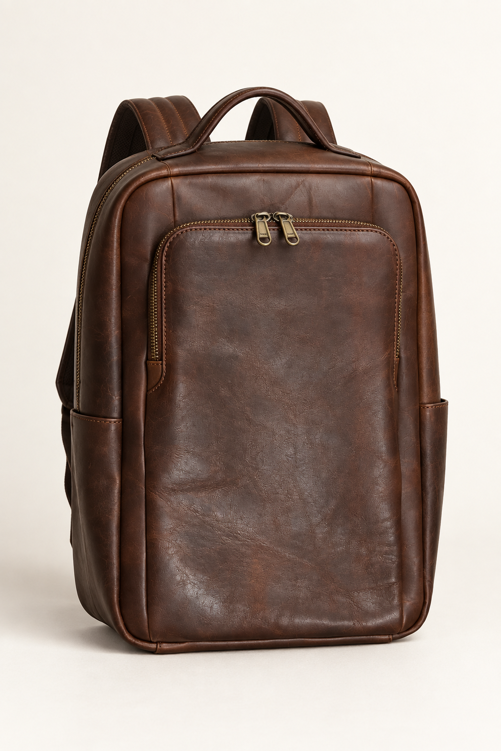 Leather backpack. Front view.